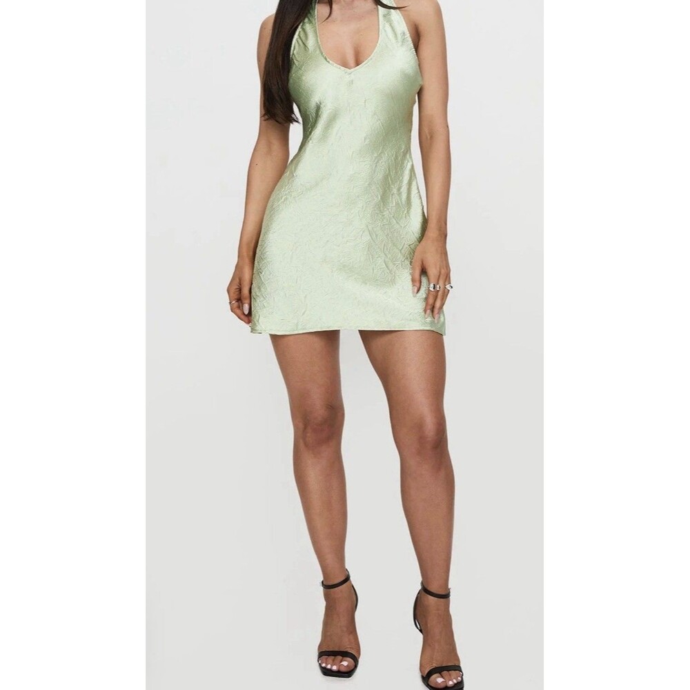 Princess Polly Women's Mysteries Halter Mini Dress Green Sz 6 SMALL Romantic